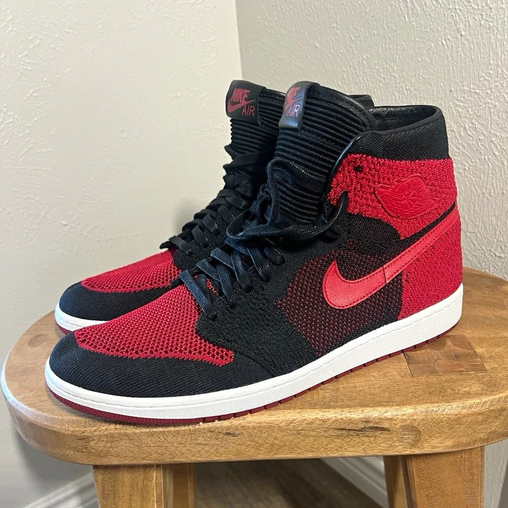 Nike Air Jordan 1 Retro High OG Flyknit Bred 2017 Size 13 919704-001 Black Red